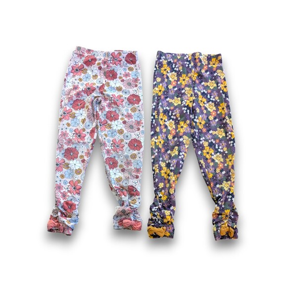 Ruffle Butts Rufflebutts Floral Bow Leggings Bottoms Pink Purple Girls Size 5 - Picture 1 of 7